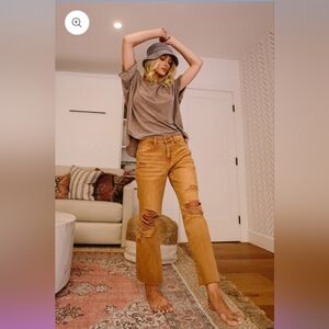 Women's Tan Distressed Jeans